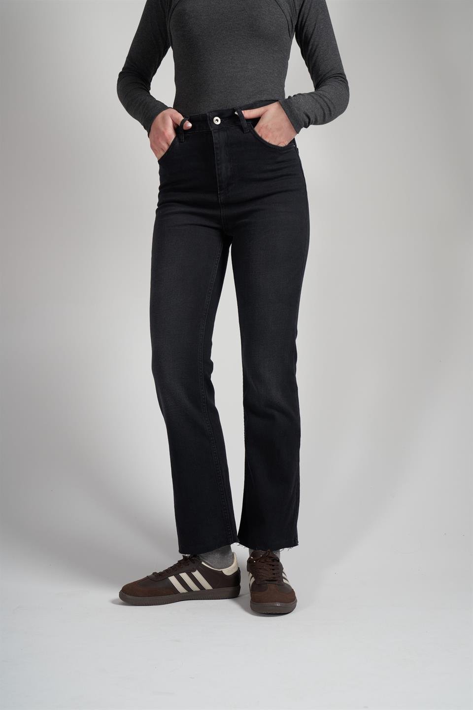 Flare Fit Jean Pantolon Siyah