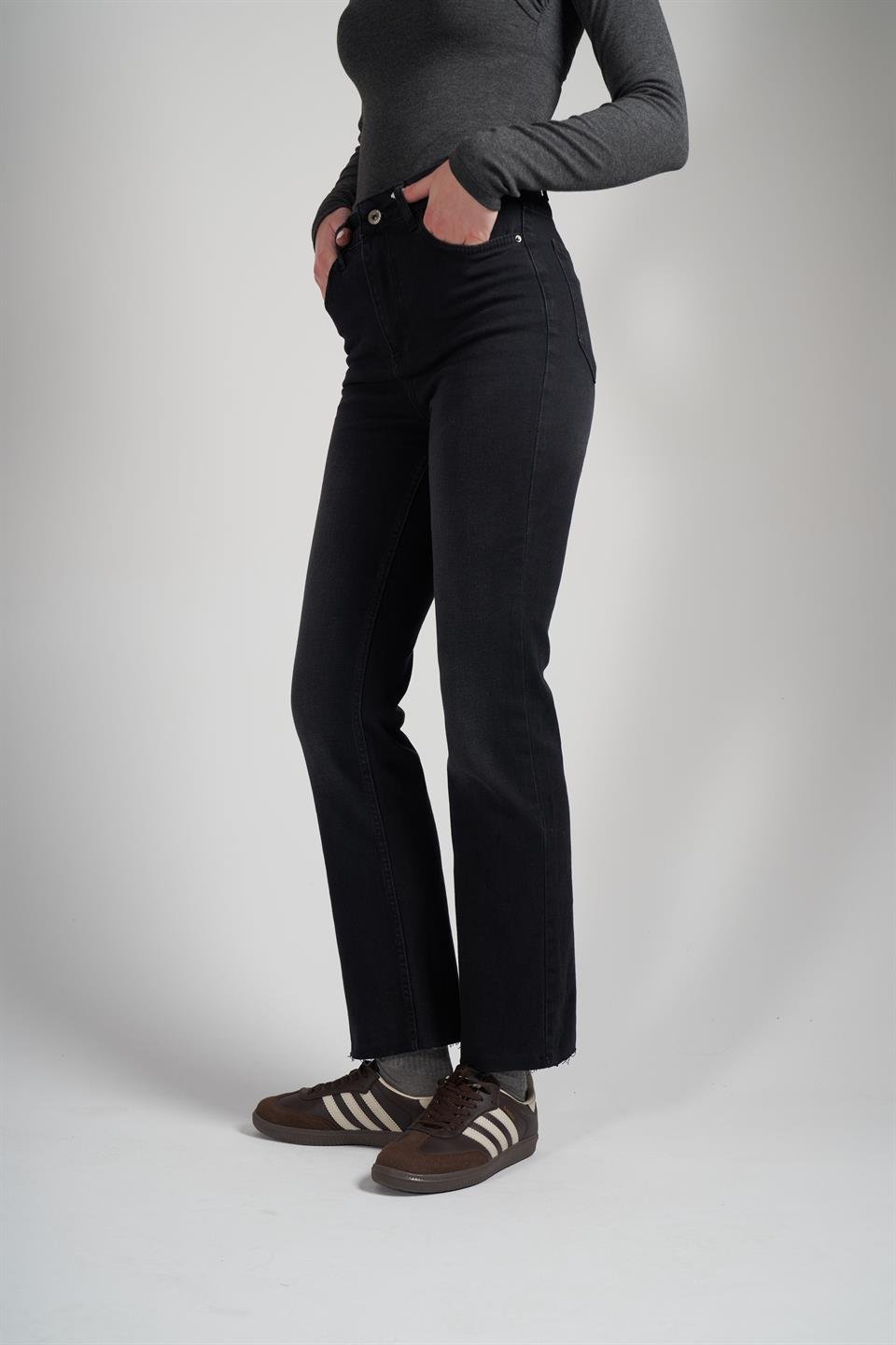 Flare Fit Jean Pantolon Siyah