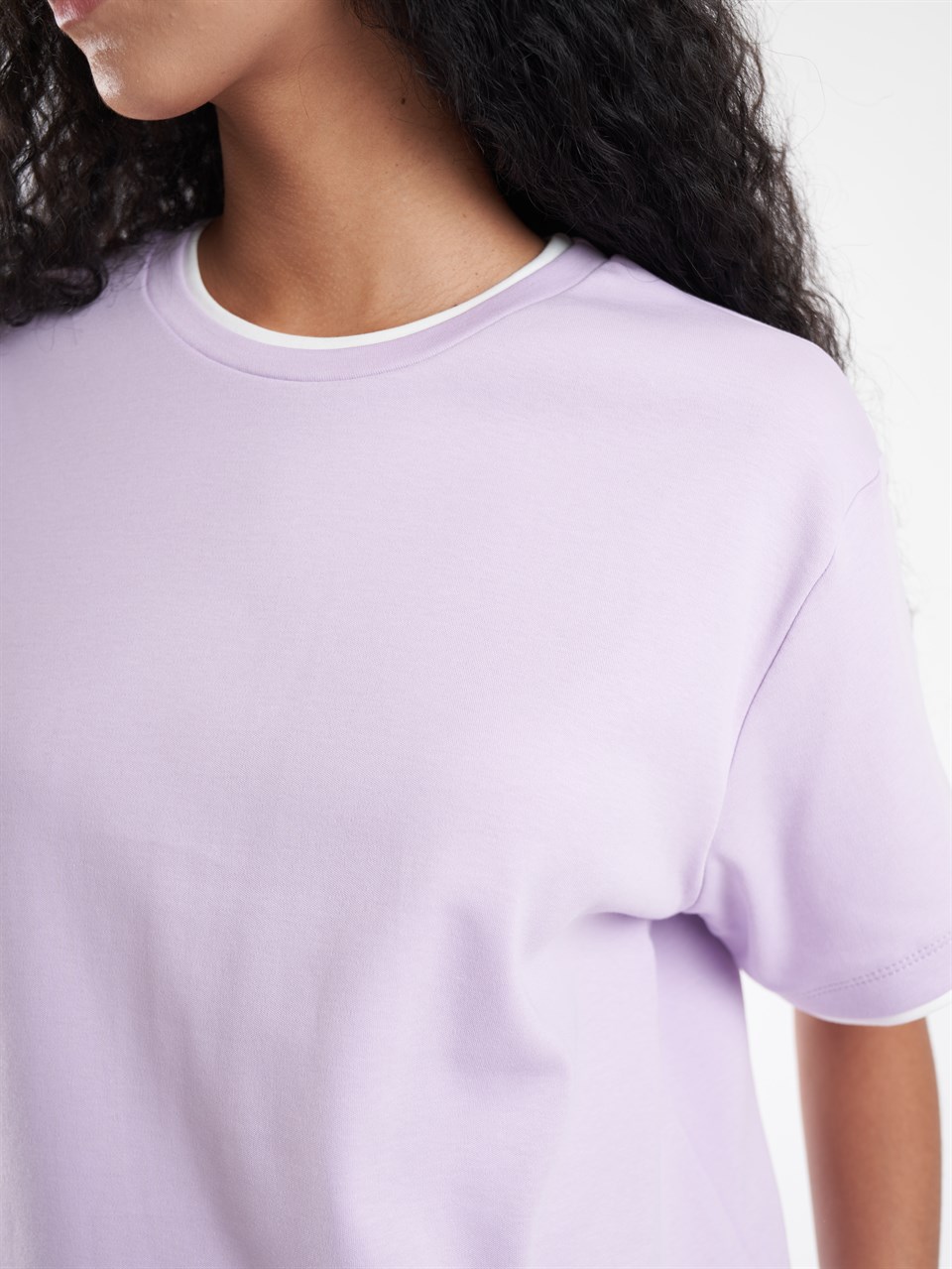 Garnili Basic Kısa Kol T-shirt Lila-Ekru