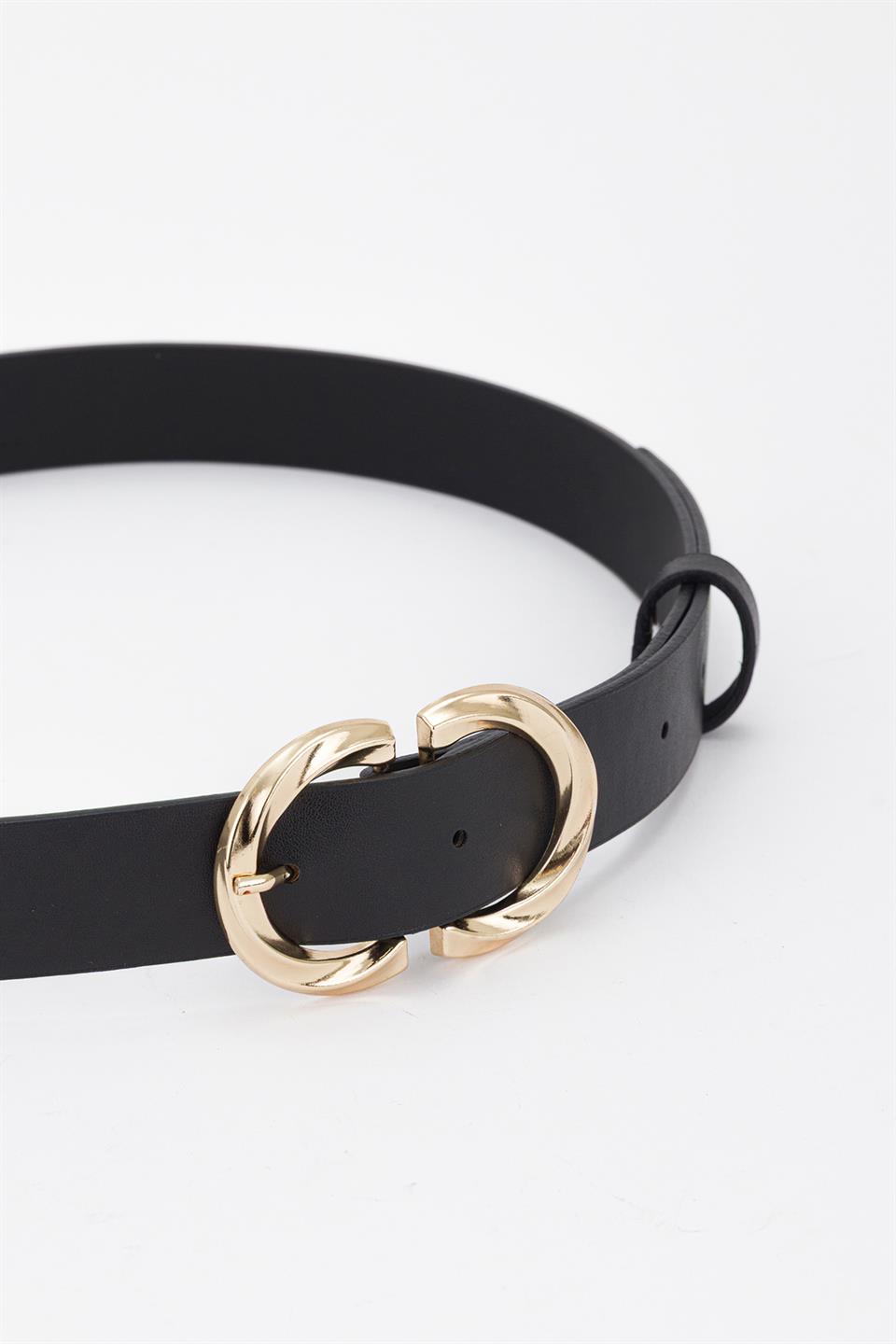 Gold Toka Çift Halkalı Kemer Siyah