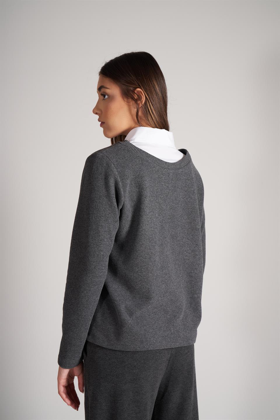 Gömlek Yaka Triko Sweatshirt Antrasit Melanj