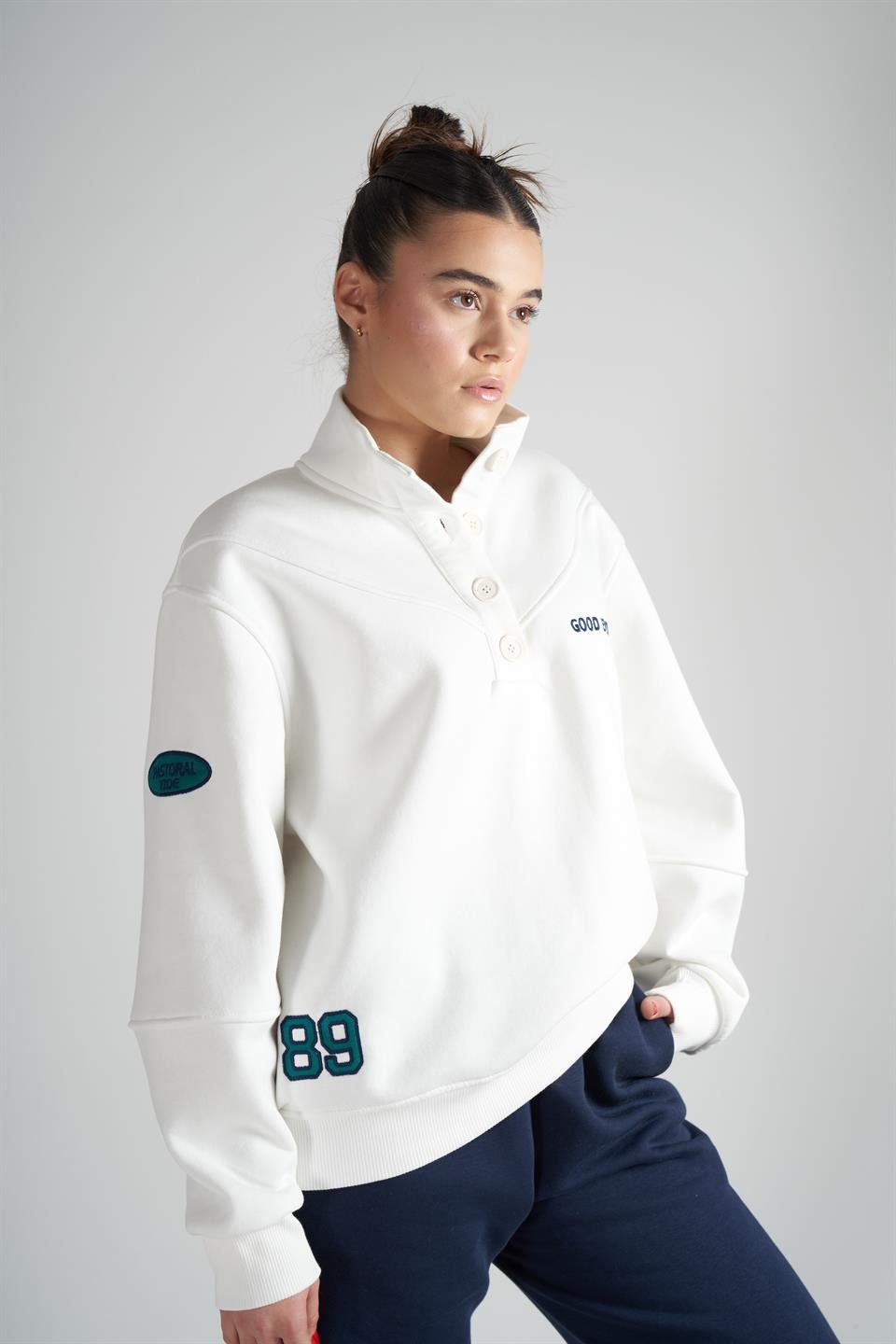 Good Evening Baskılı Şardonlu Sweatshirt Ekru