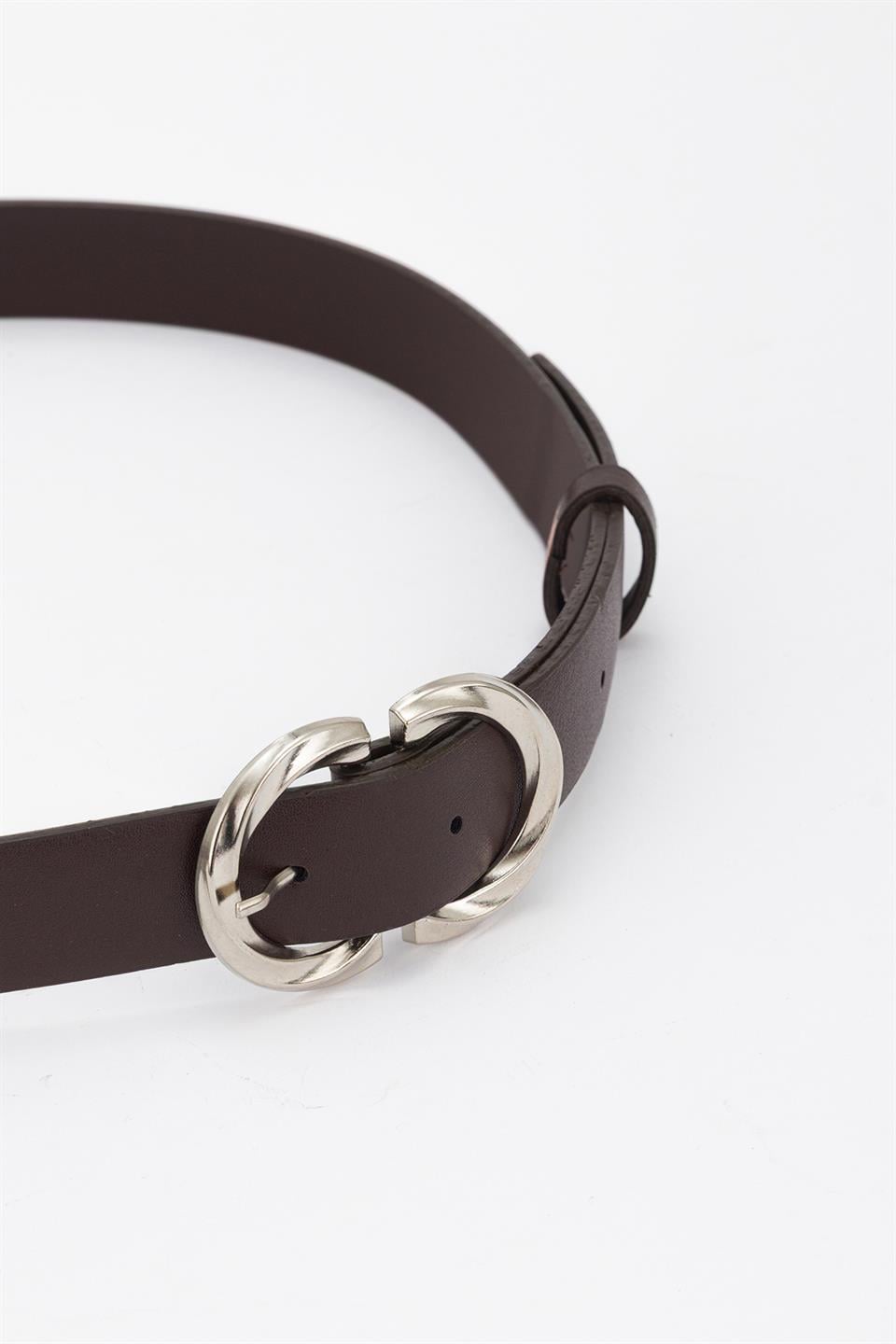 Silver Toka Çift Halkalı Kemer Kahve