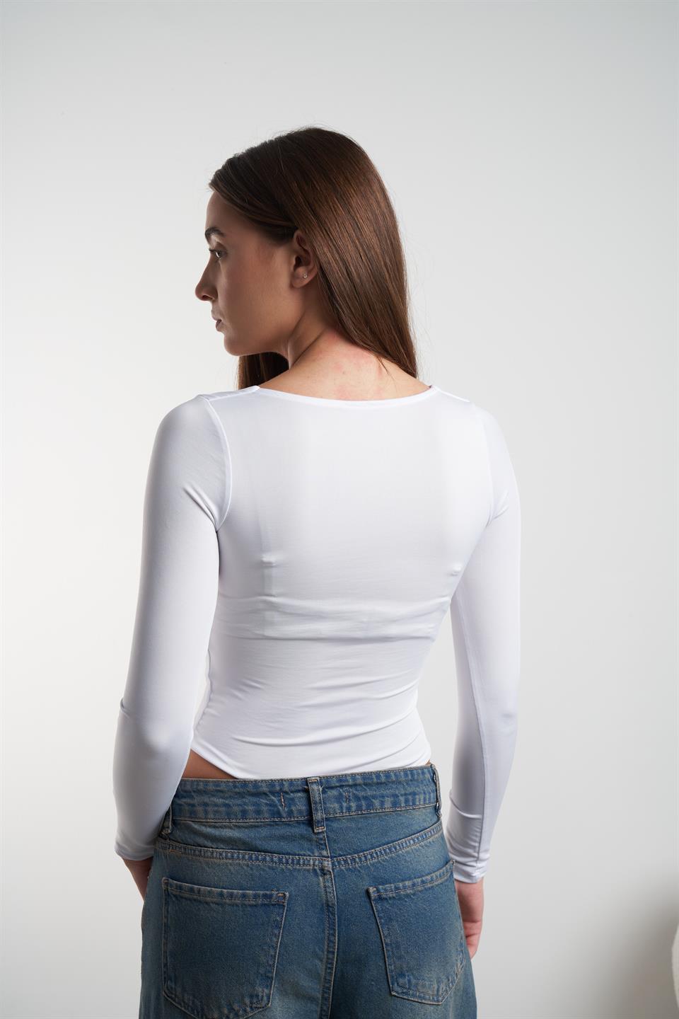 H Yaka Basic Bodysuit Beyaz