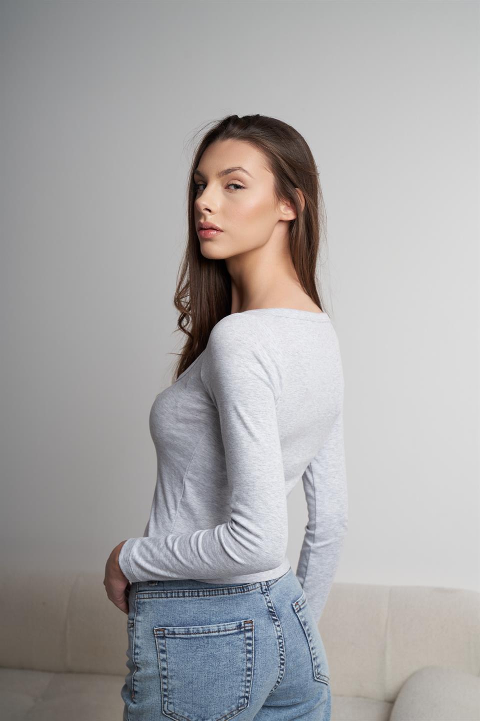 H Yaka Düğmeli Bluz Grimelanj