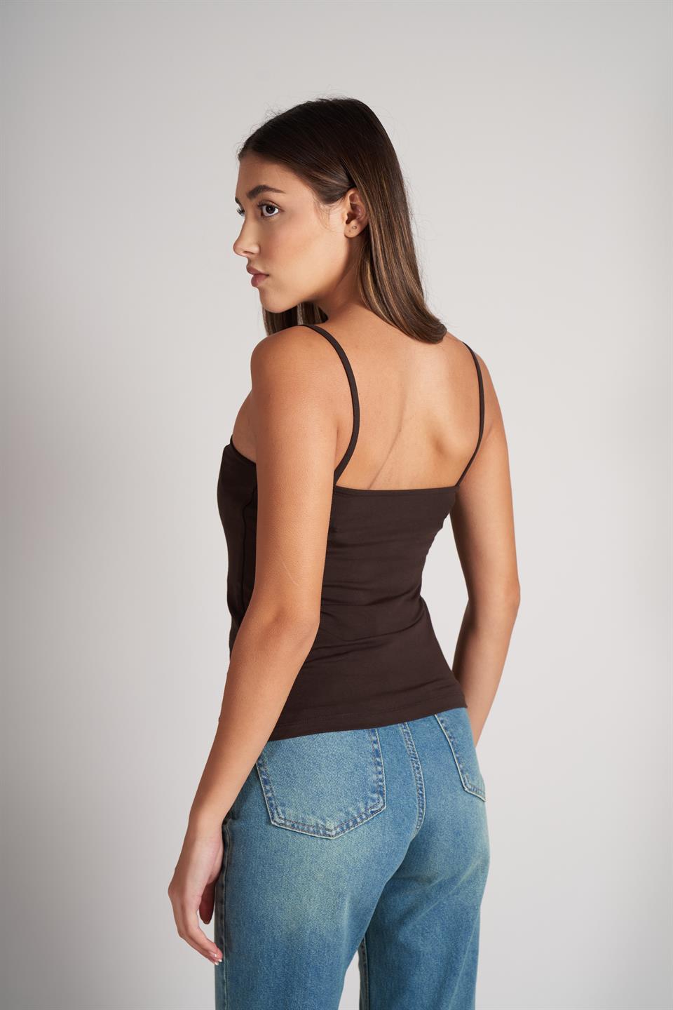 İp Askılı Bluz Kahve