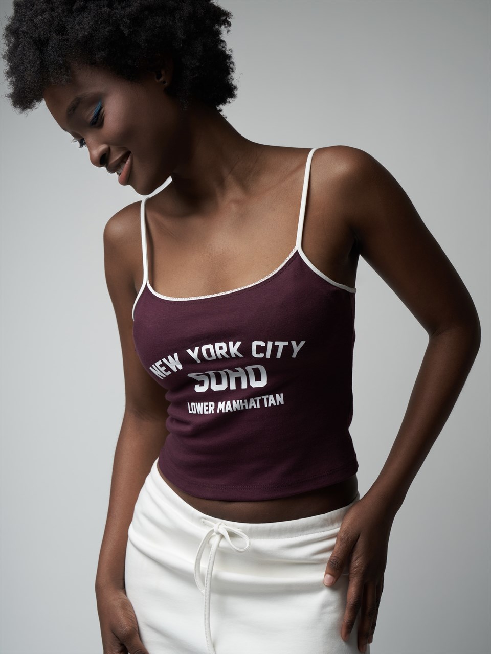 İp Askılı Crop Bluz Mürdüm