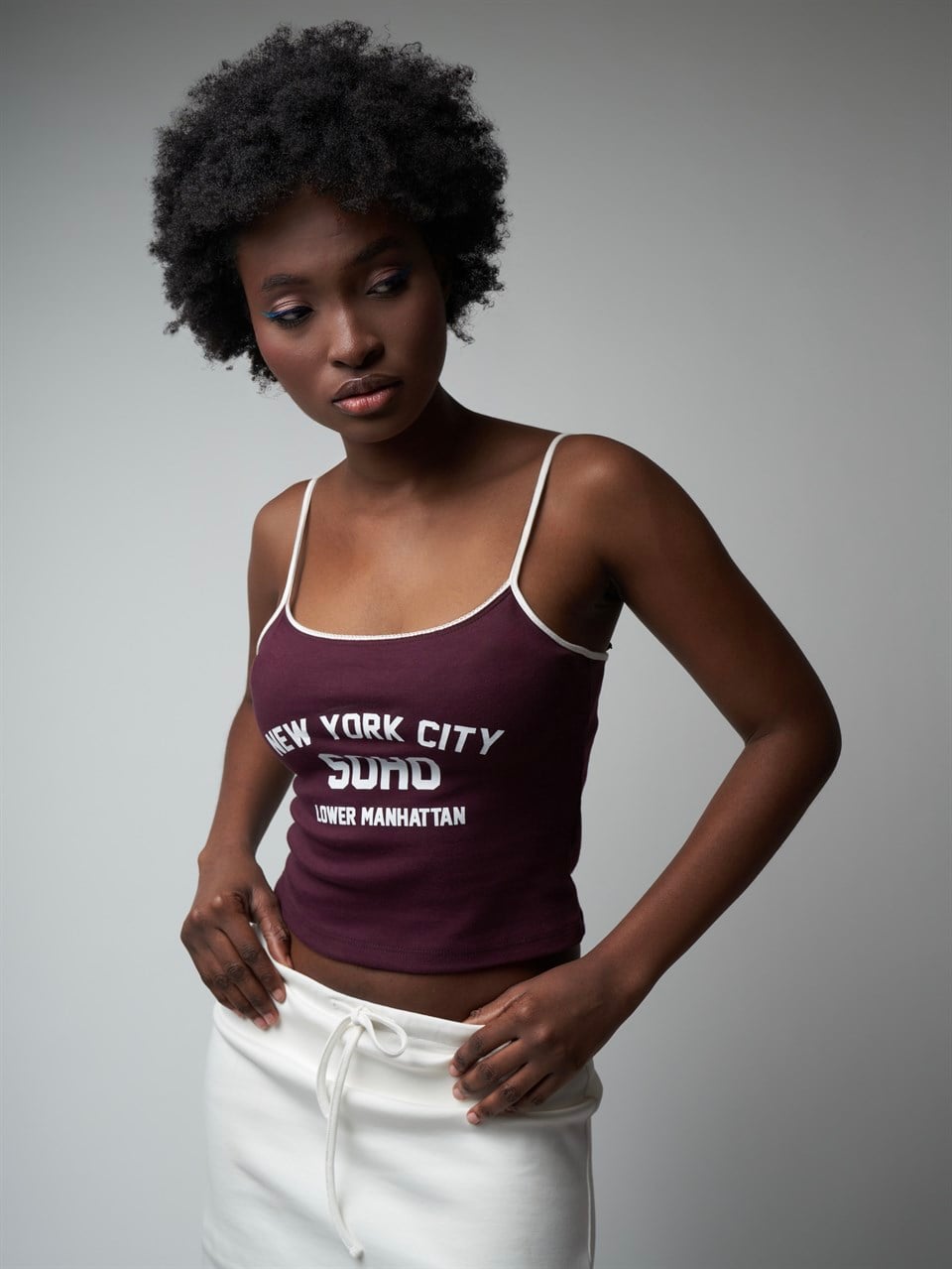 İp Askılı Crop Bluz Mürdüm