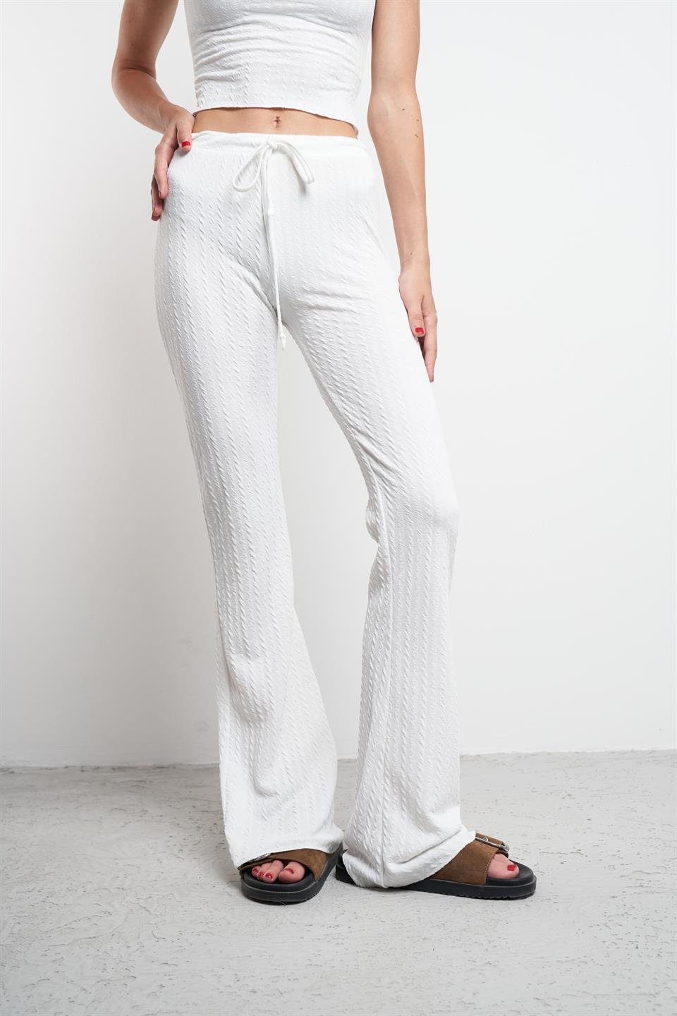 İspanyol Paça Pantolon Ekru