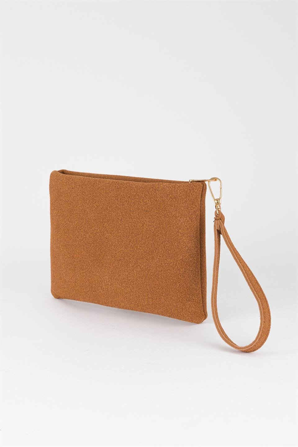 Kalp Troklu Clutch Çanta Taba