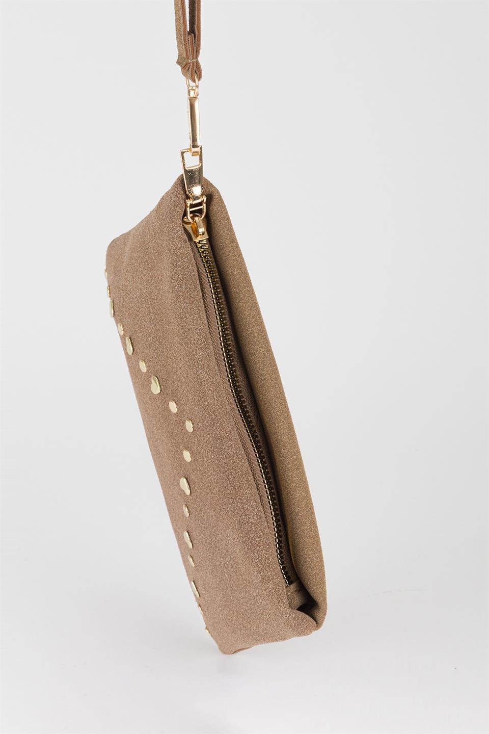 Kalp Troklu Clutch Çanta Vizon