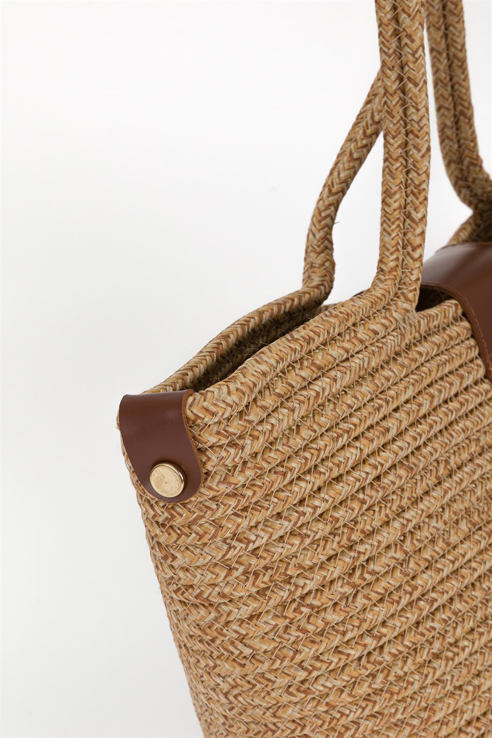 Kapaklı Handmade Hasır Çanta Bej