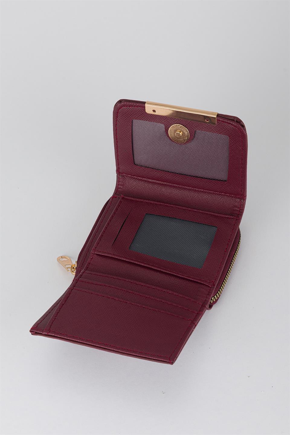 Kapaklı Metal Aksesuar Cüzdan Bordo