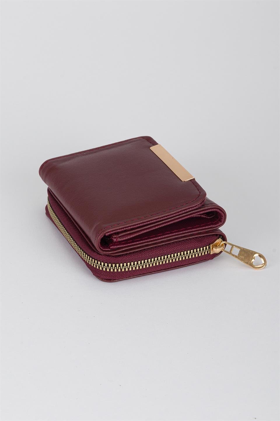 Kapaklı Metal Aksesuar Cüzdan Bordo