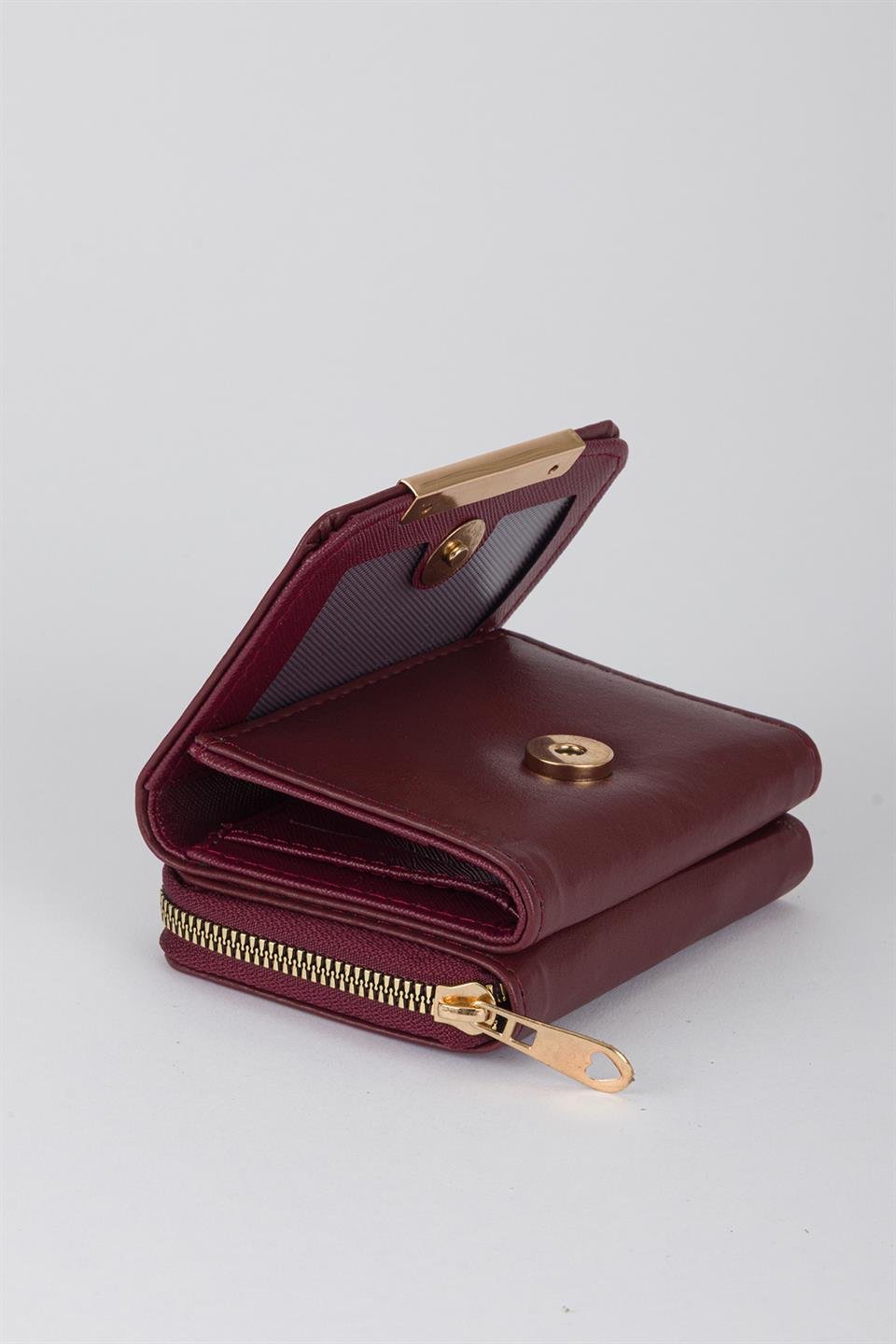 Kapaklı Metal Aksesuar Cüzdan Bordo