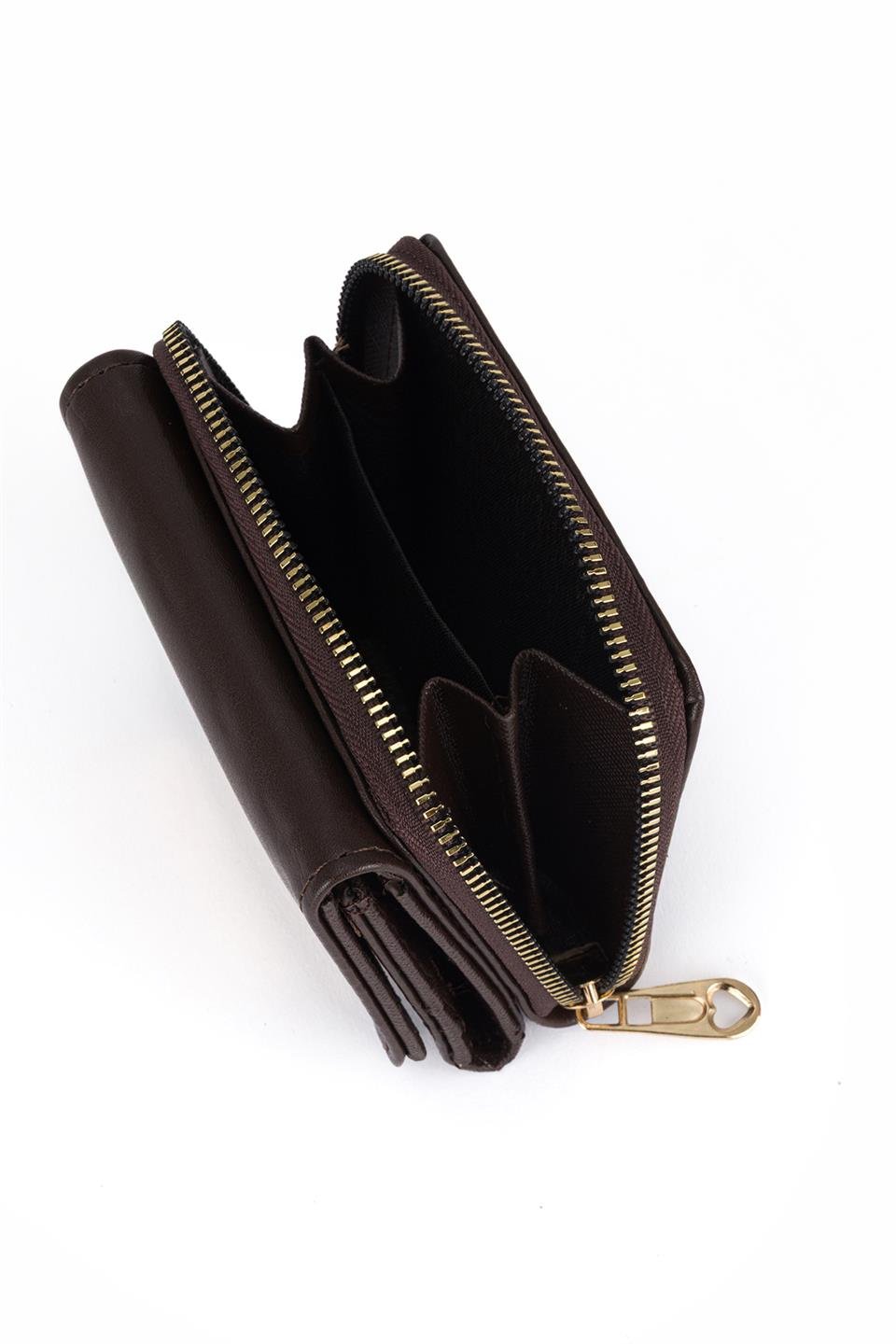 Kapaklı Metal Aksesuar Cüzdan Kahve