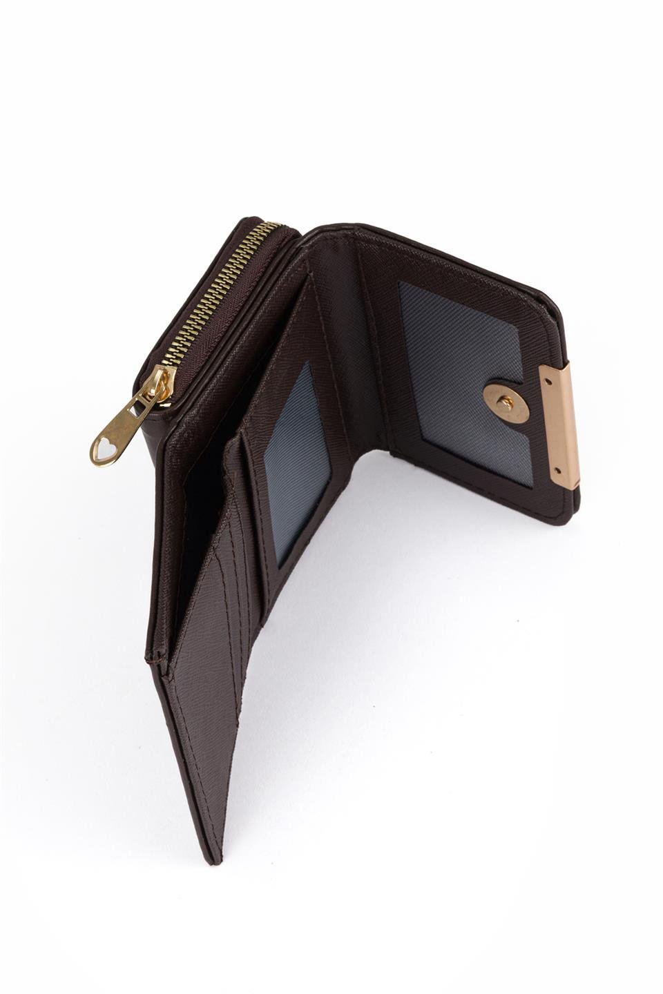 Kapaklı Metal Aksesuar Cüzdan Kahve