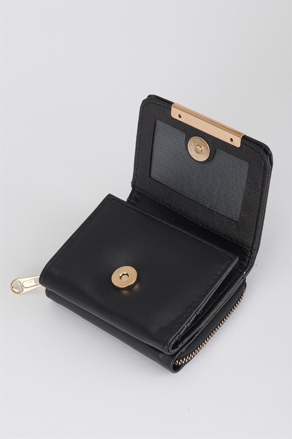 Kapaklı Metal Aksesuar Cüzdan Siyah