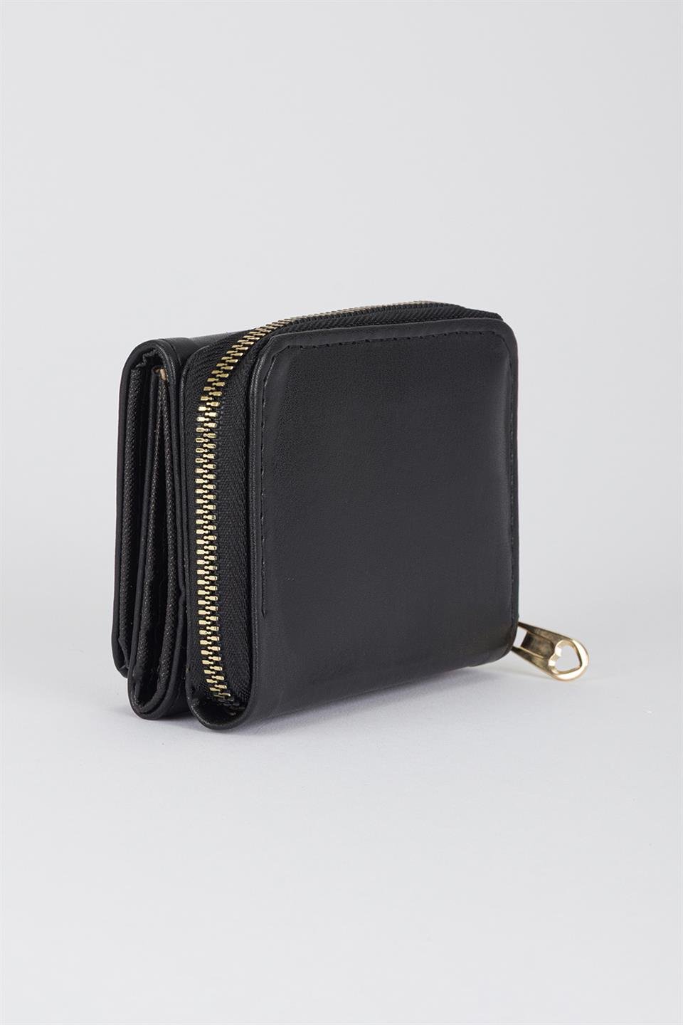 Kapaklı Metal Aksesuar Cüzdan Siyah
