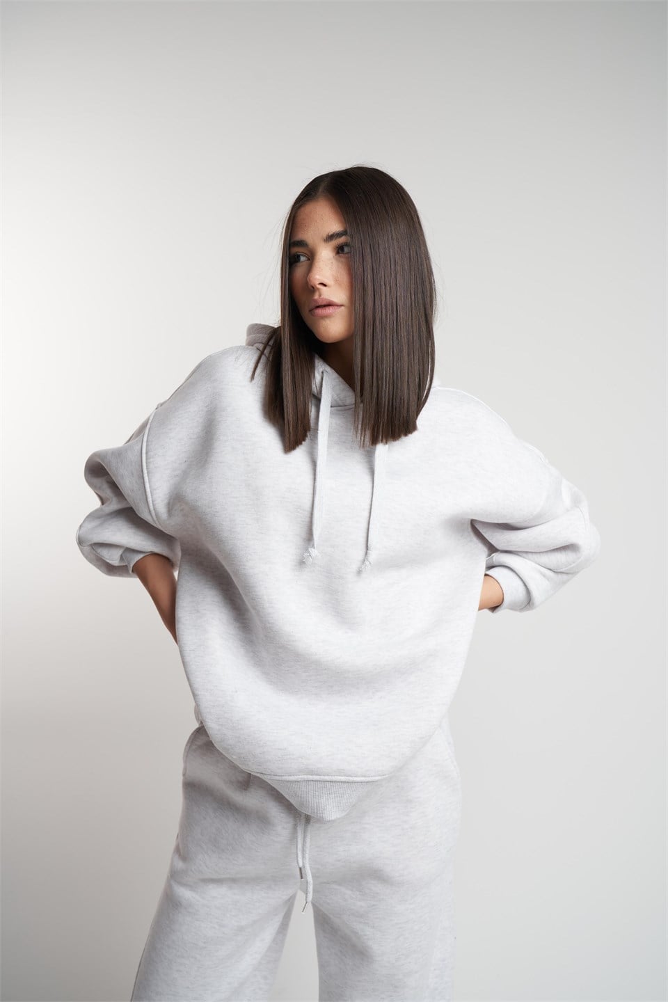Kapüşonlu Basic Sweatshirt Karmelanj