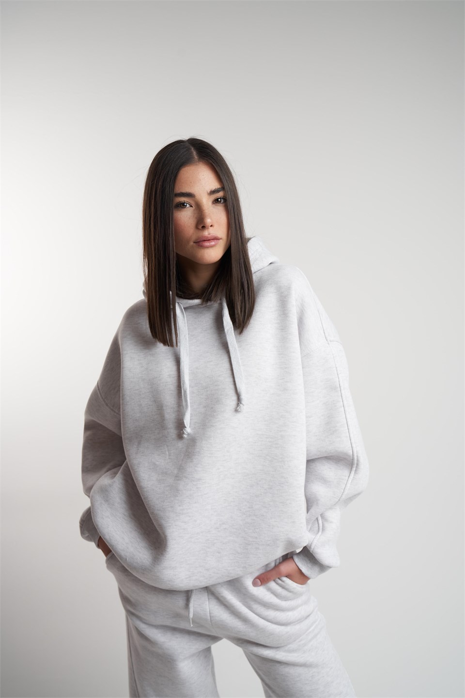 Kapüşonlu Basic Sweatshirt Karmelanj