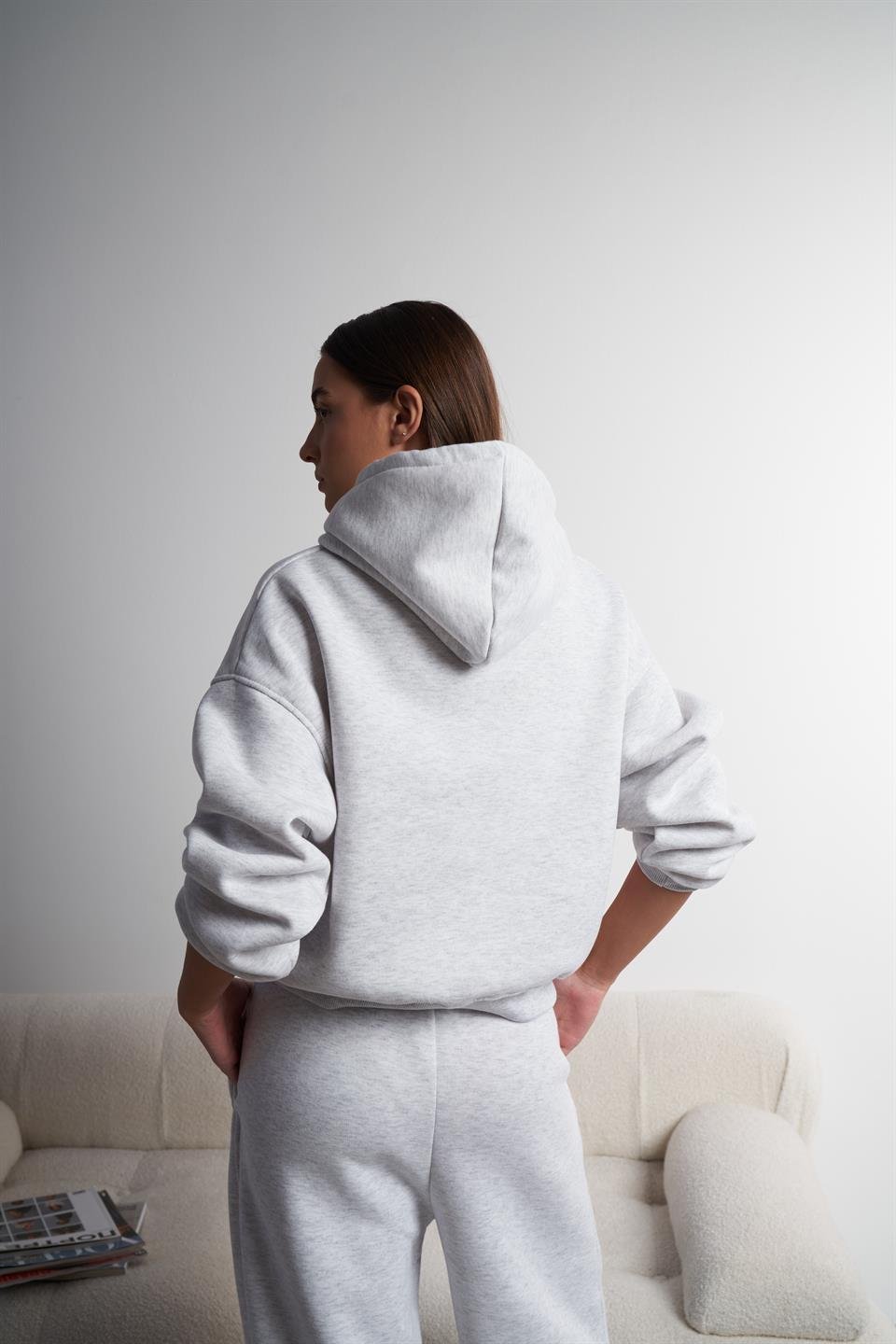 Kapüşonlu Şardonlu Kısa Sweatshirt Karmelanj