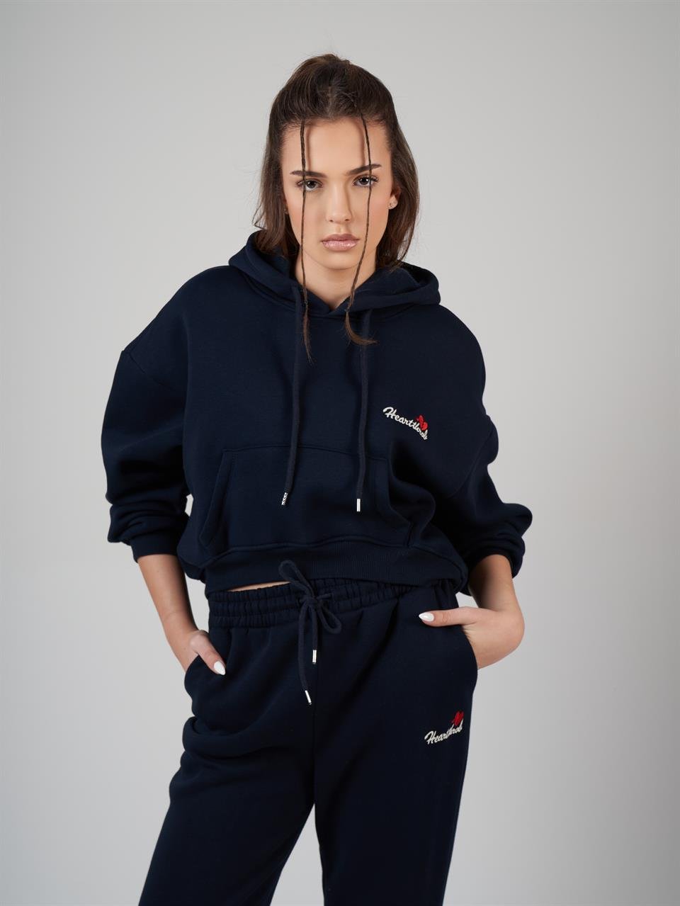 Kapüşonlu Şardonlu Sweatshirt Lacivert