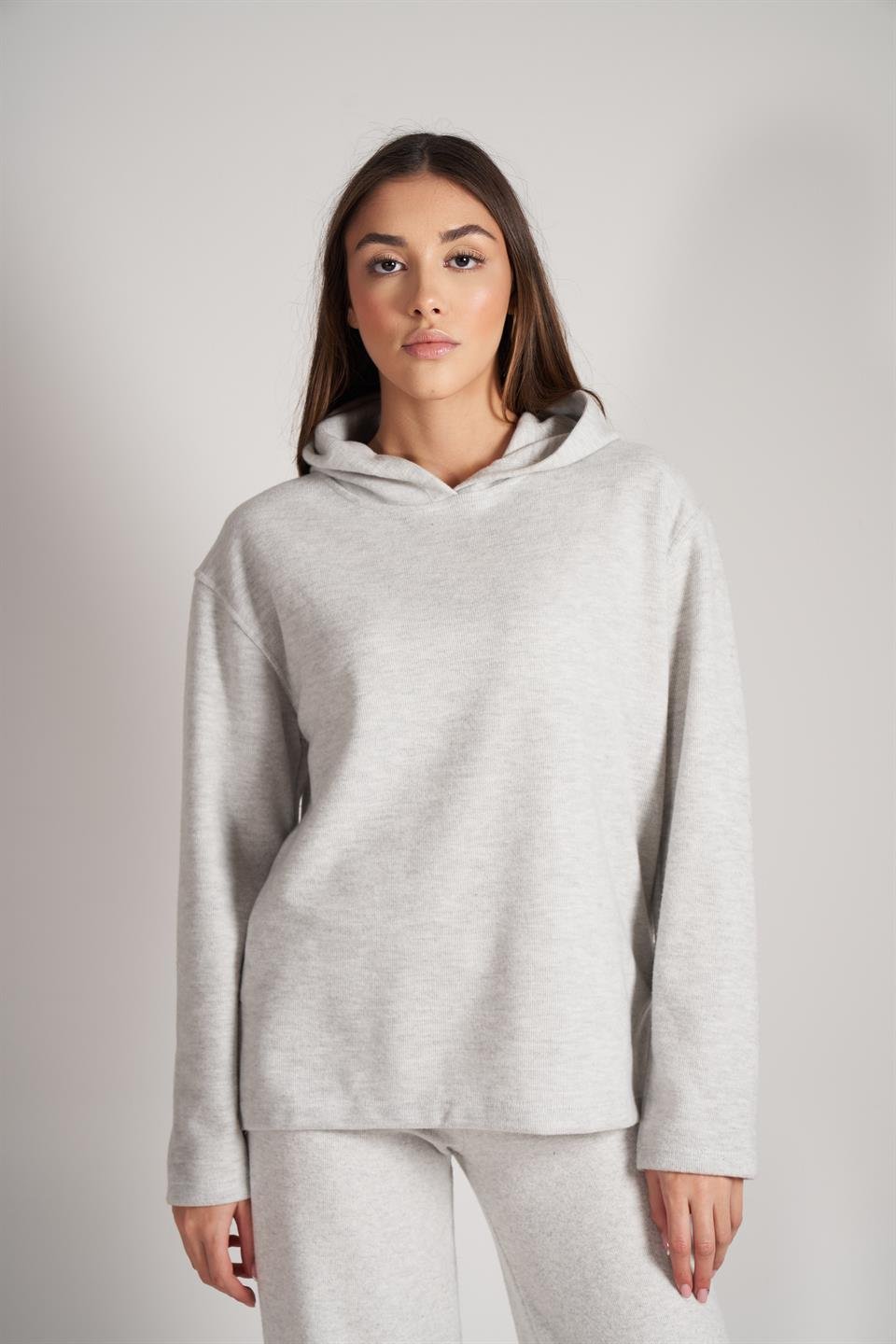 Kapüşonlu Triko Sweatshirt Karmelanj