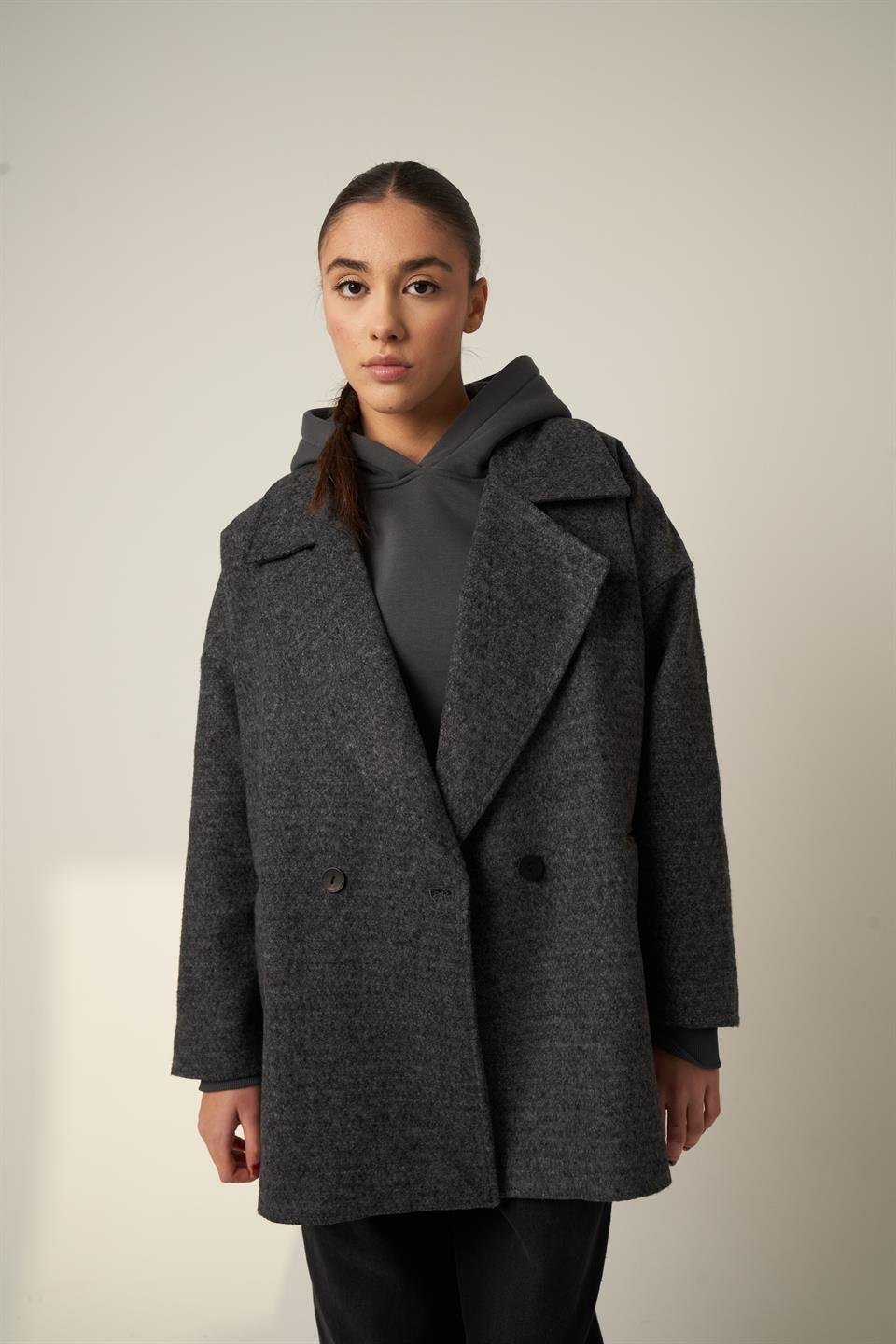 Yakalı Kaşe Ceket Antrasit