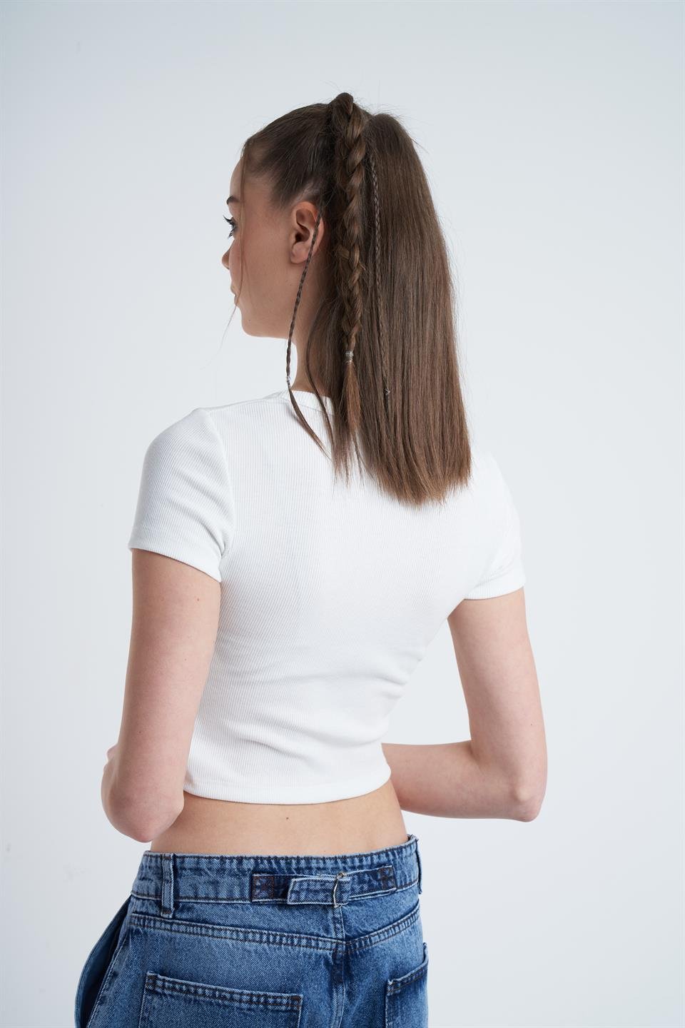 Kaskorse Kısa Bluz Ekru