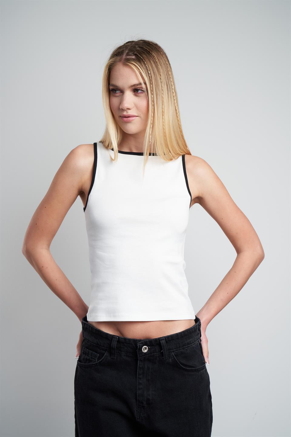 Fitilli Sıfır Kol Bluz Ekru