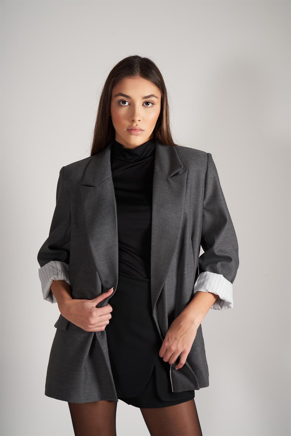 Kol Katlamalı Blazer Ceket Antrasit