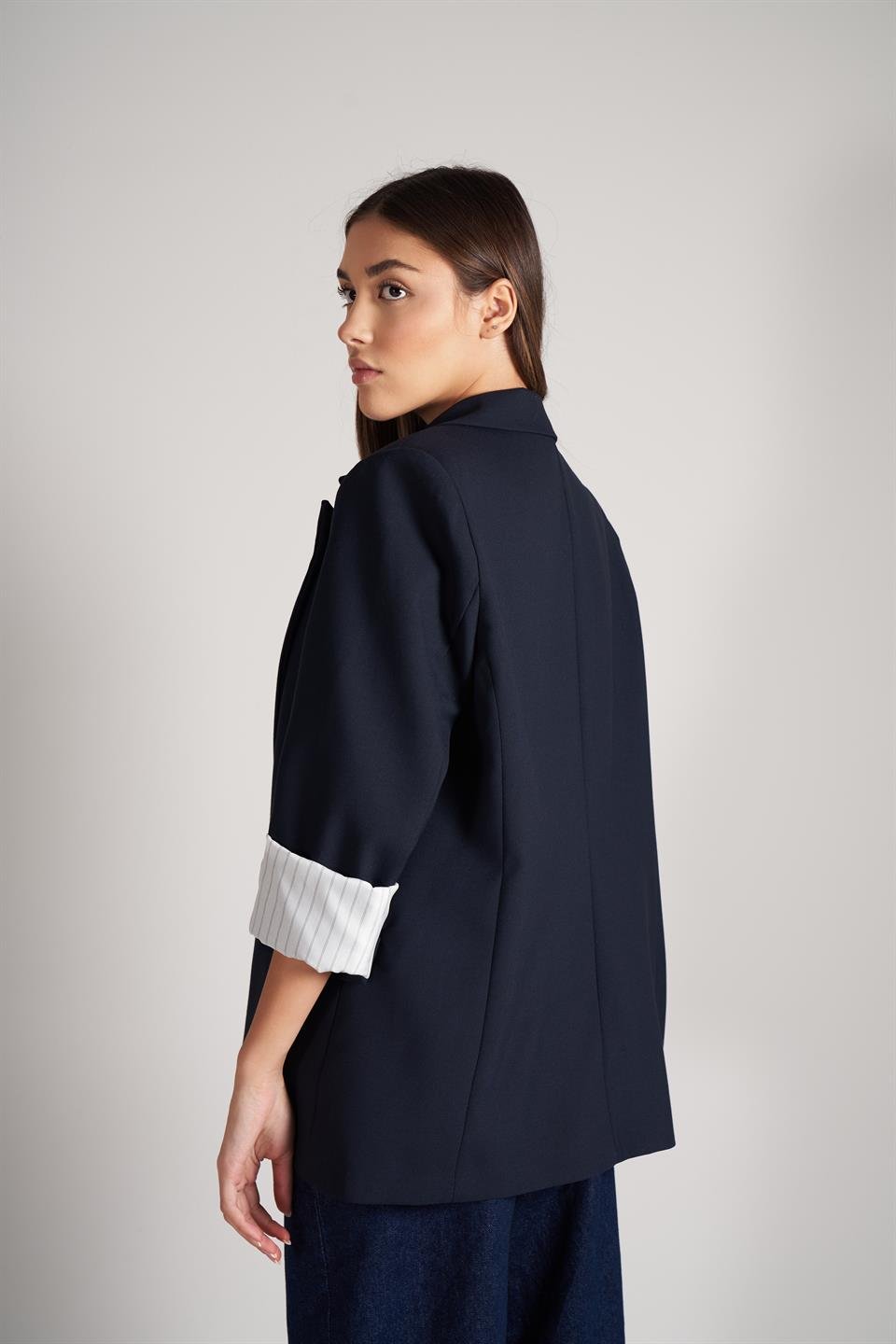 Kol Katlamalı Blazer Ceket Lacivert