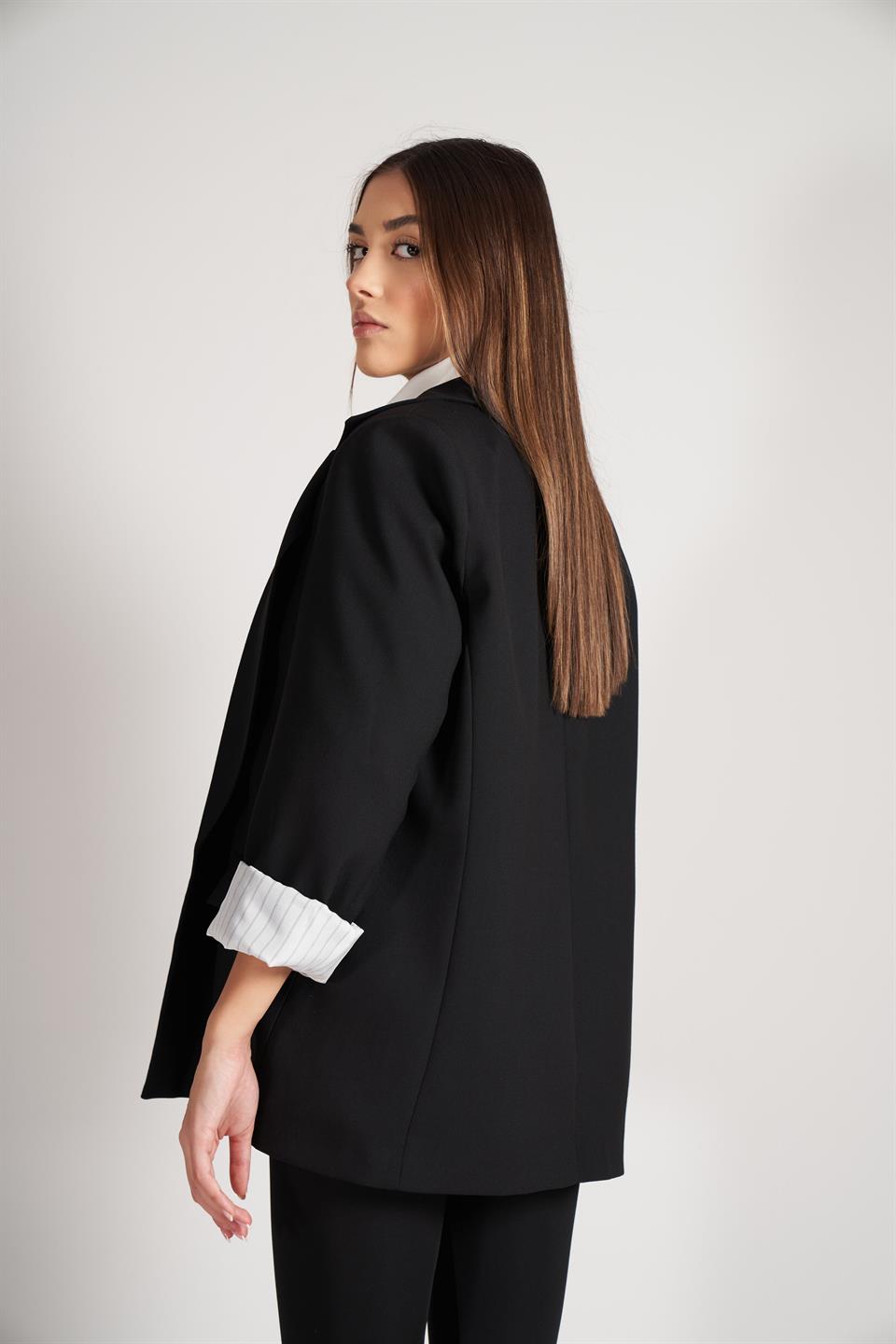 Kol Katlamalı Blazer Ceket Siyah