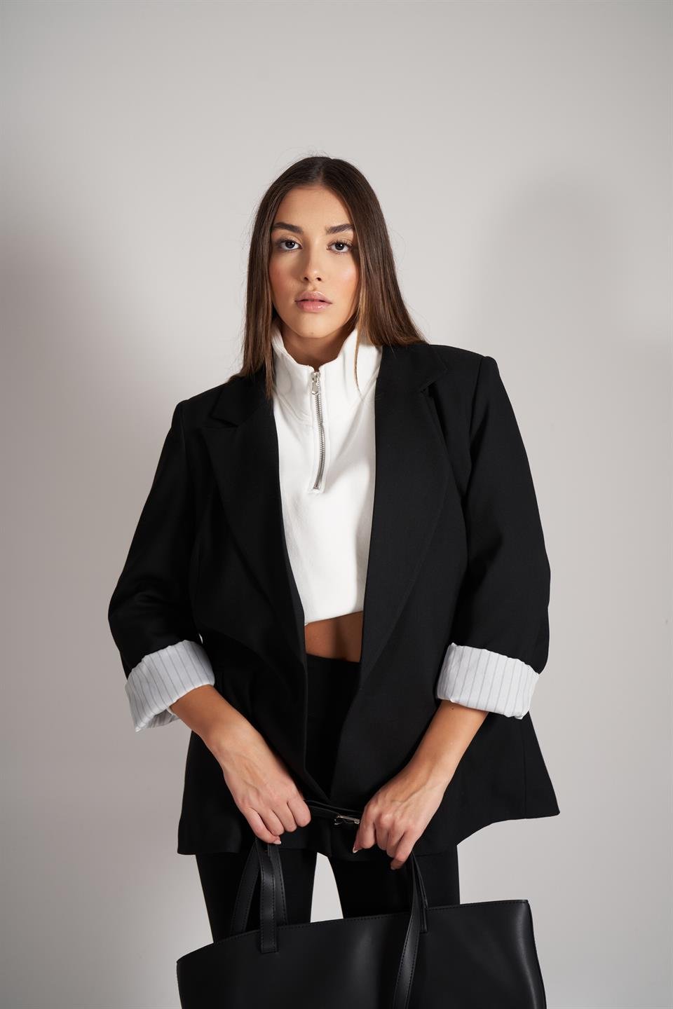 Kol Katlamalı Blazer Ceket Siyah