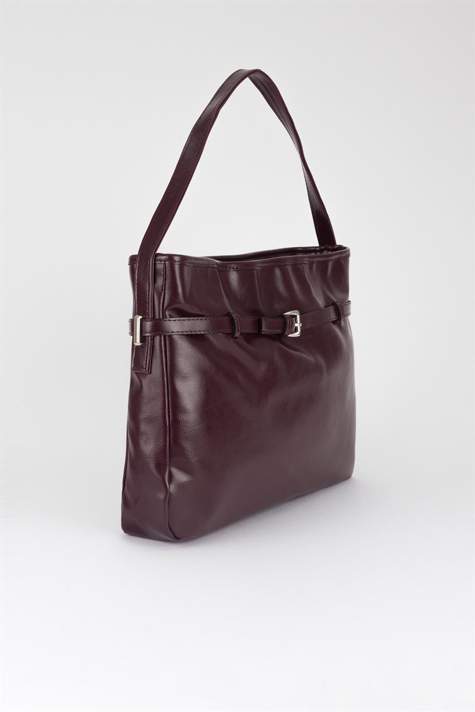 Kemer Detaylı Omuz Çantası Mürdüm