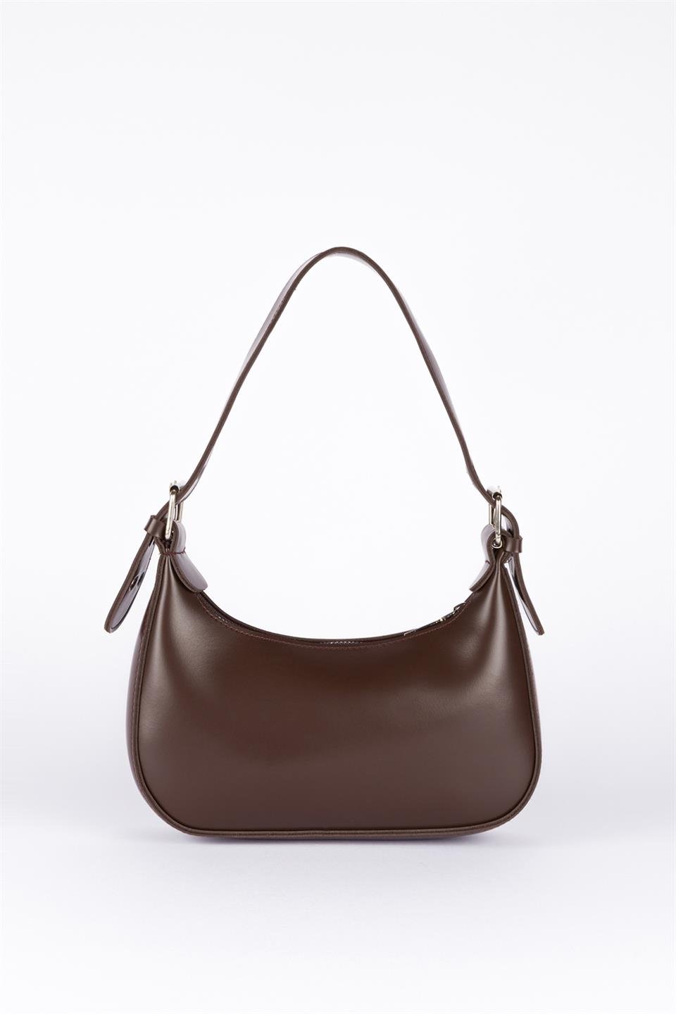 Kemer Detaylı Oval Baget Çanta Acı Kahve