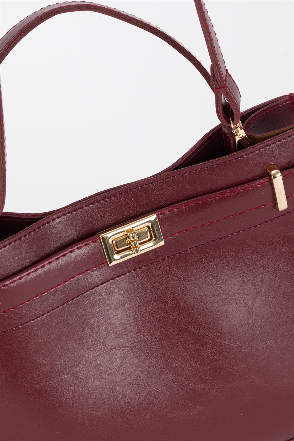 Kilit Detaylı Basic Çanta Bordo