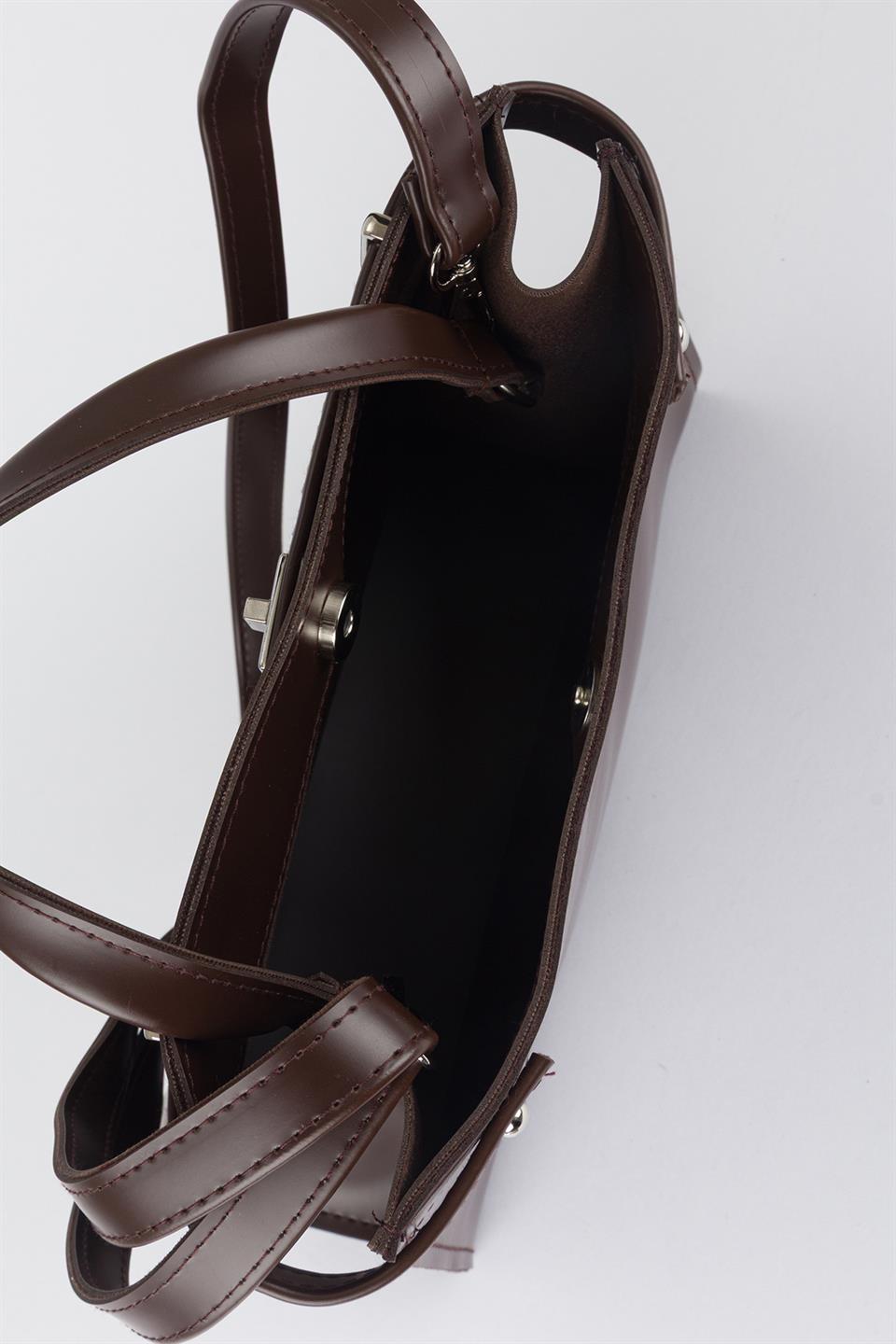 Kilit Detaylı Basic Çanta Kahve