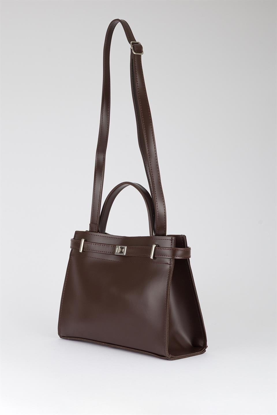 Kilit Detaylı Basic Çanta Kahve