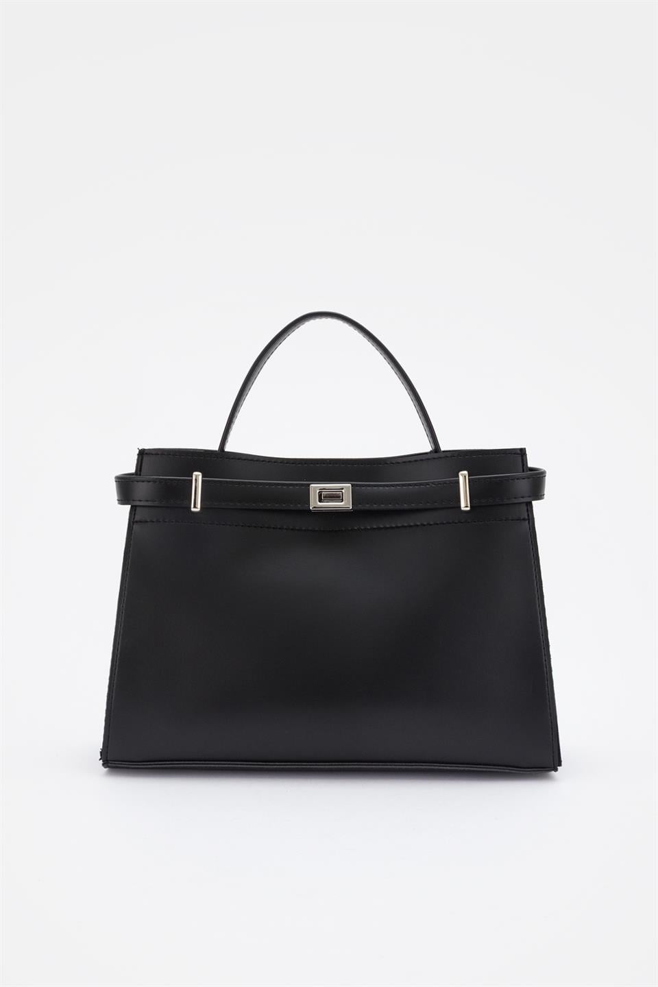 Kilit Detaylı Basic Çanta Siyah