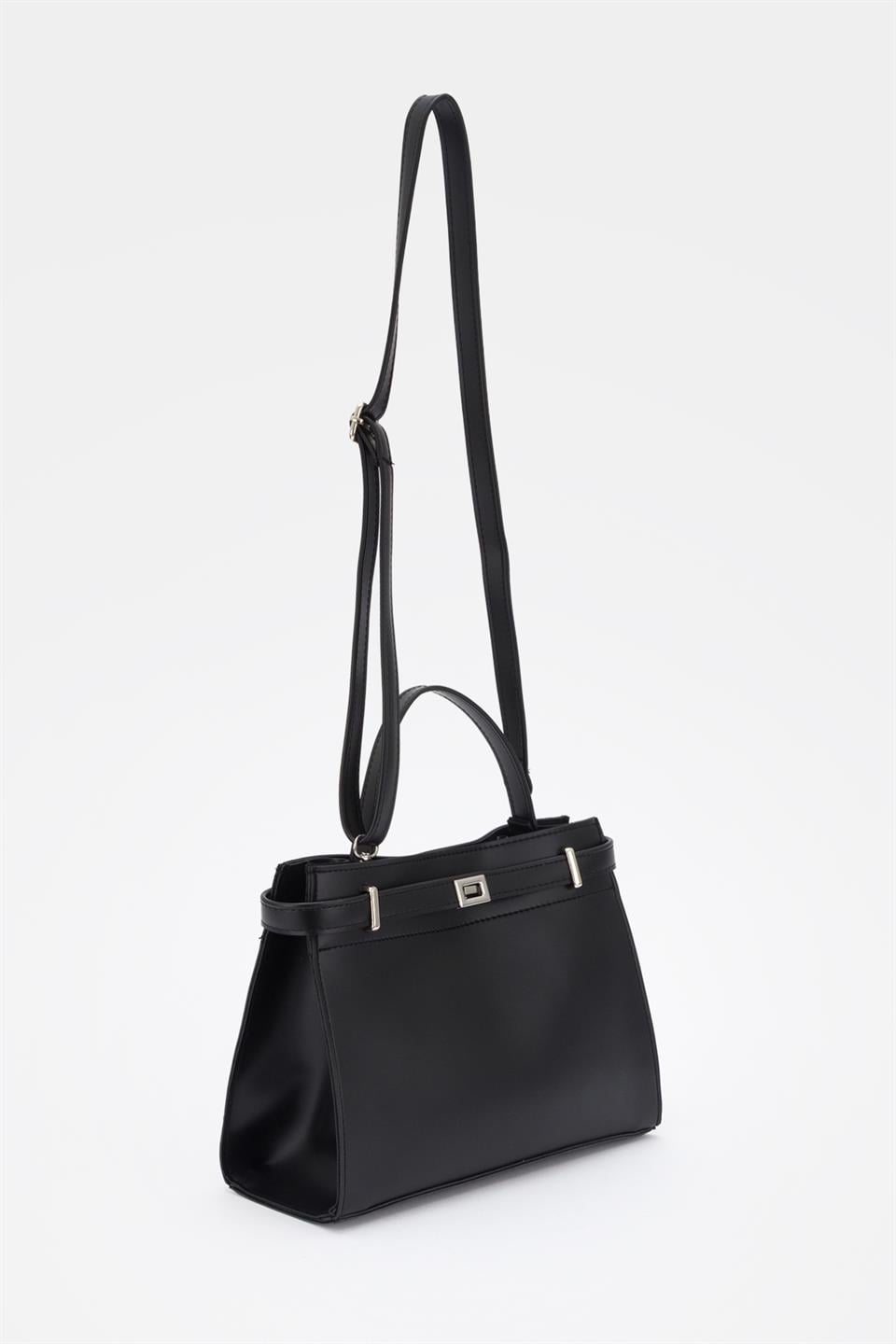 Kilit Detaylı Basic Çanta Siyah