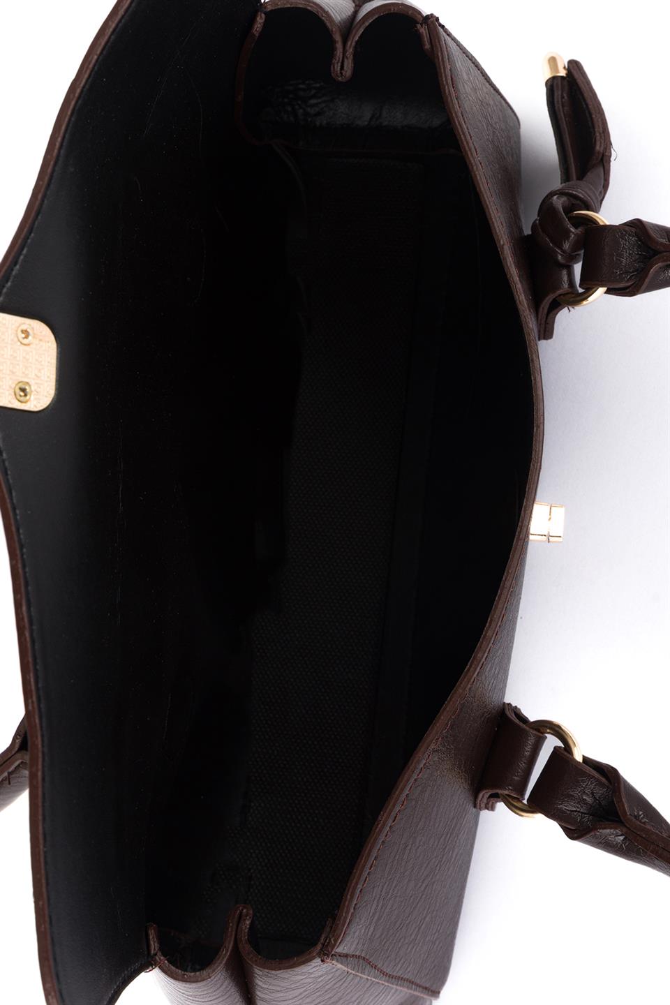 Kilitli Omuz Çantası Kahve