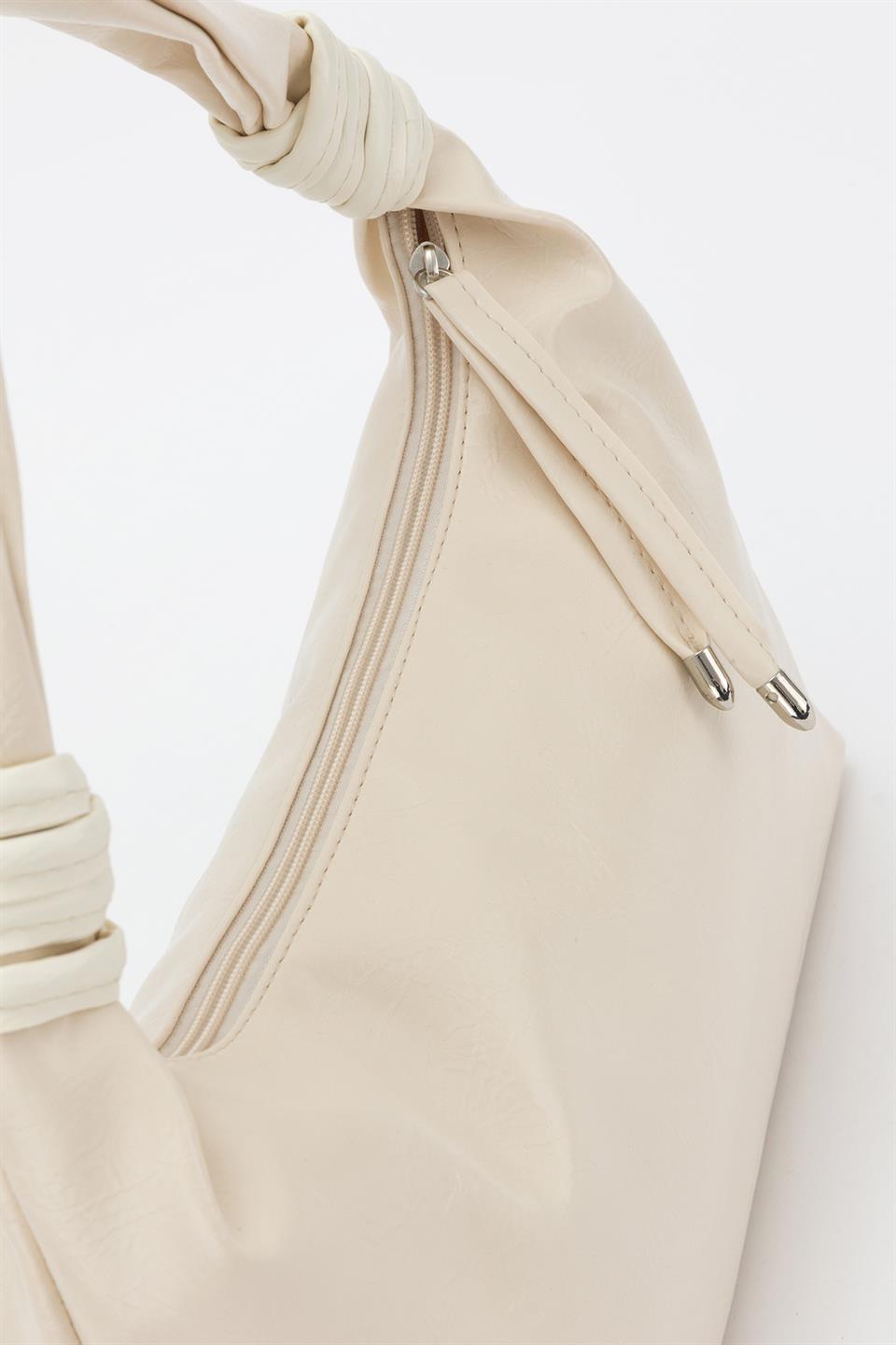 Kırışık Suni Deri Çanta Bej