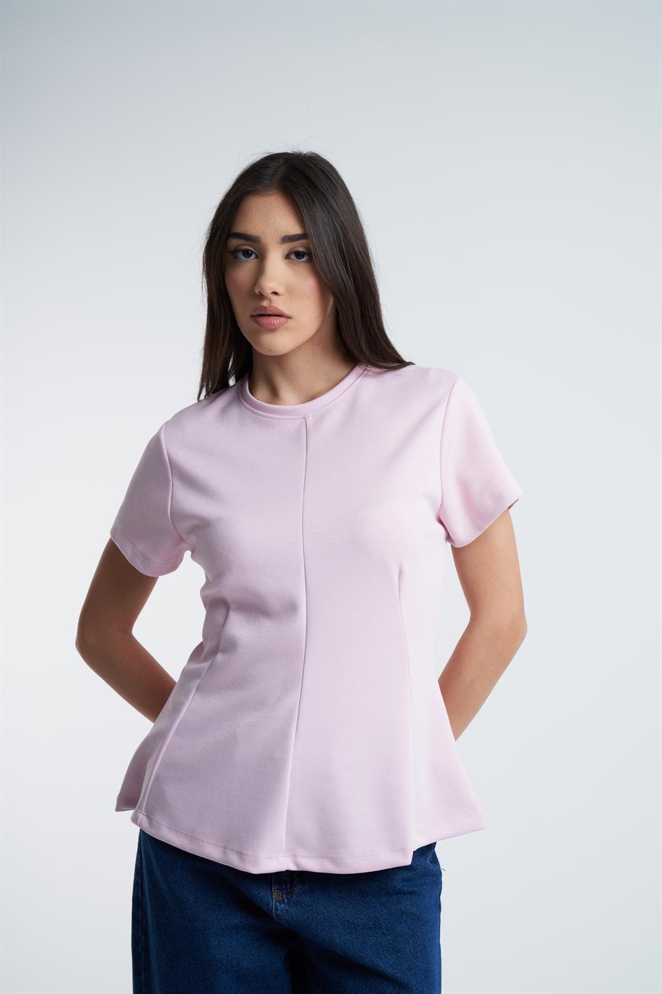 Kısa Kol Modal Bluz Toz Pembe