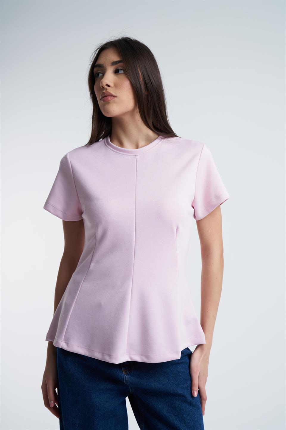 Kısa Kol Modal Bluz Toz Pembe