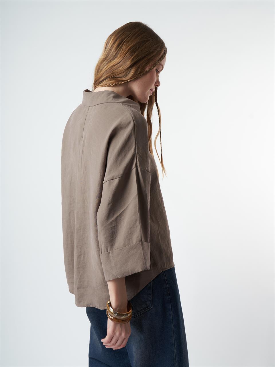 Kol Katlamalı Modal Gömlek Vizon