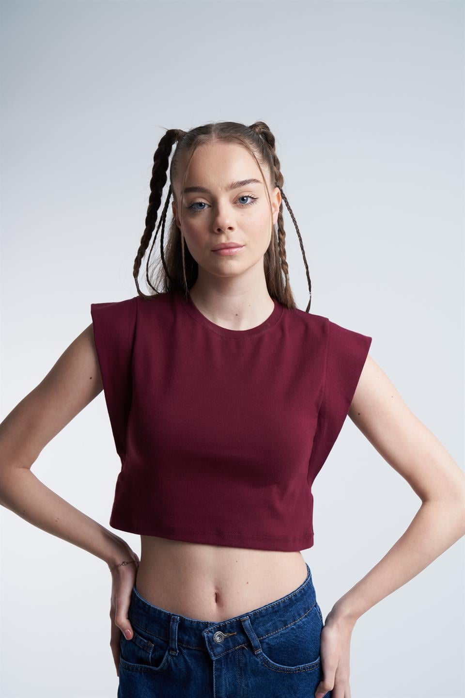 Kolsuz Kısa Bluz Bordo
