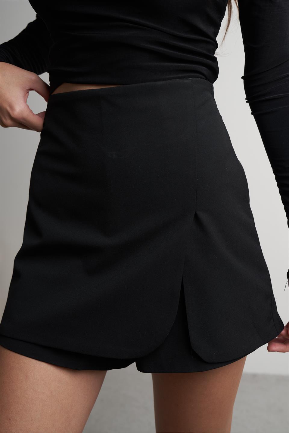Kruvaze Kısa Şort Etek Siyah