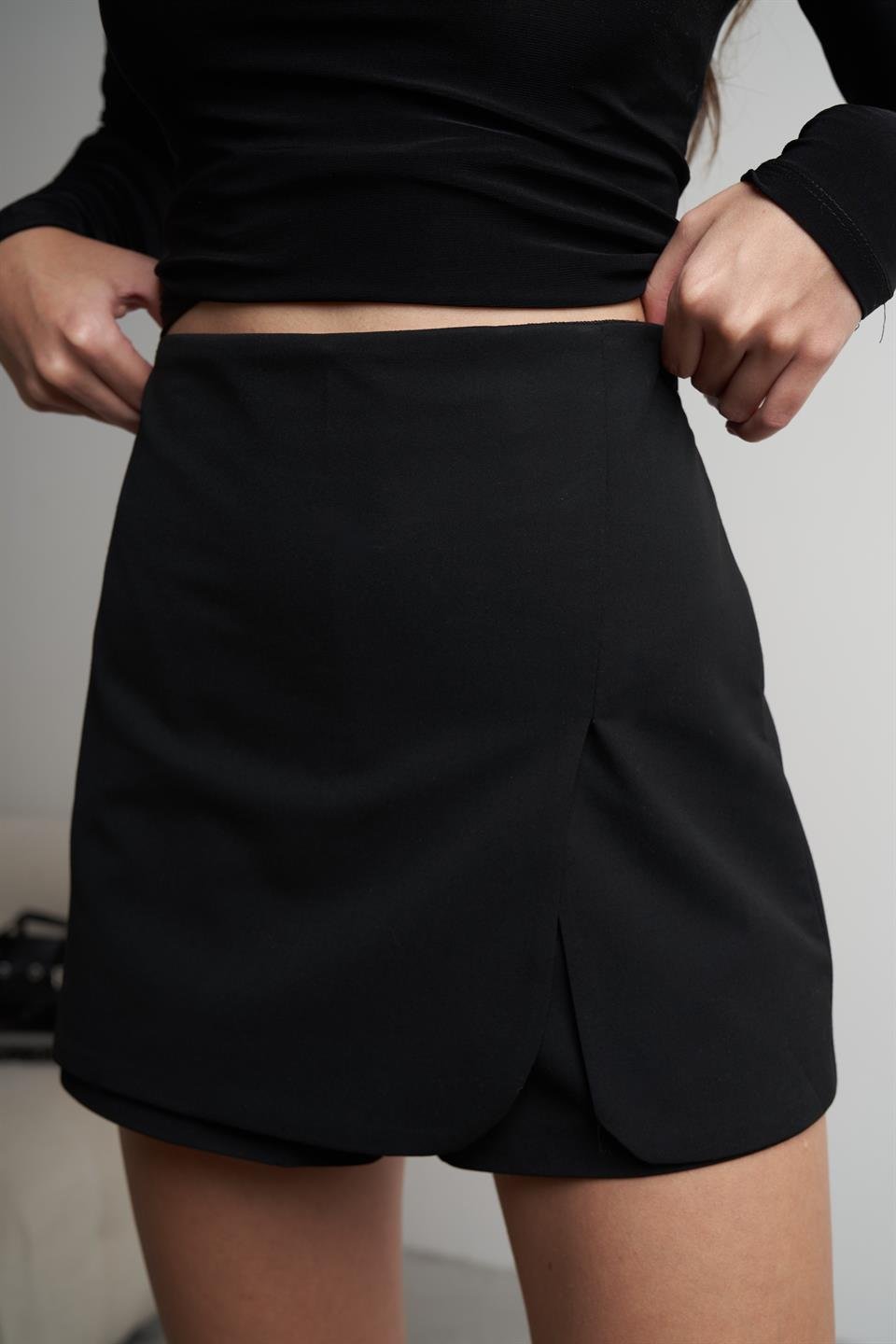 Kruvaze Kısa Şort Etek Siyah